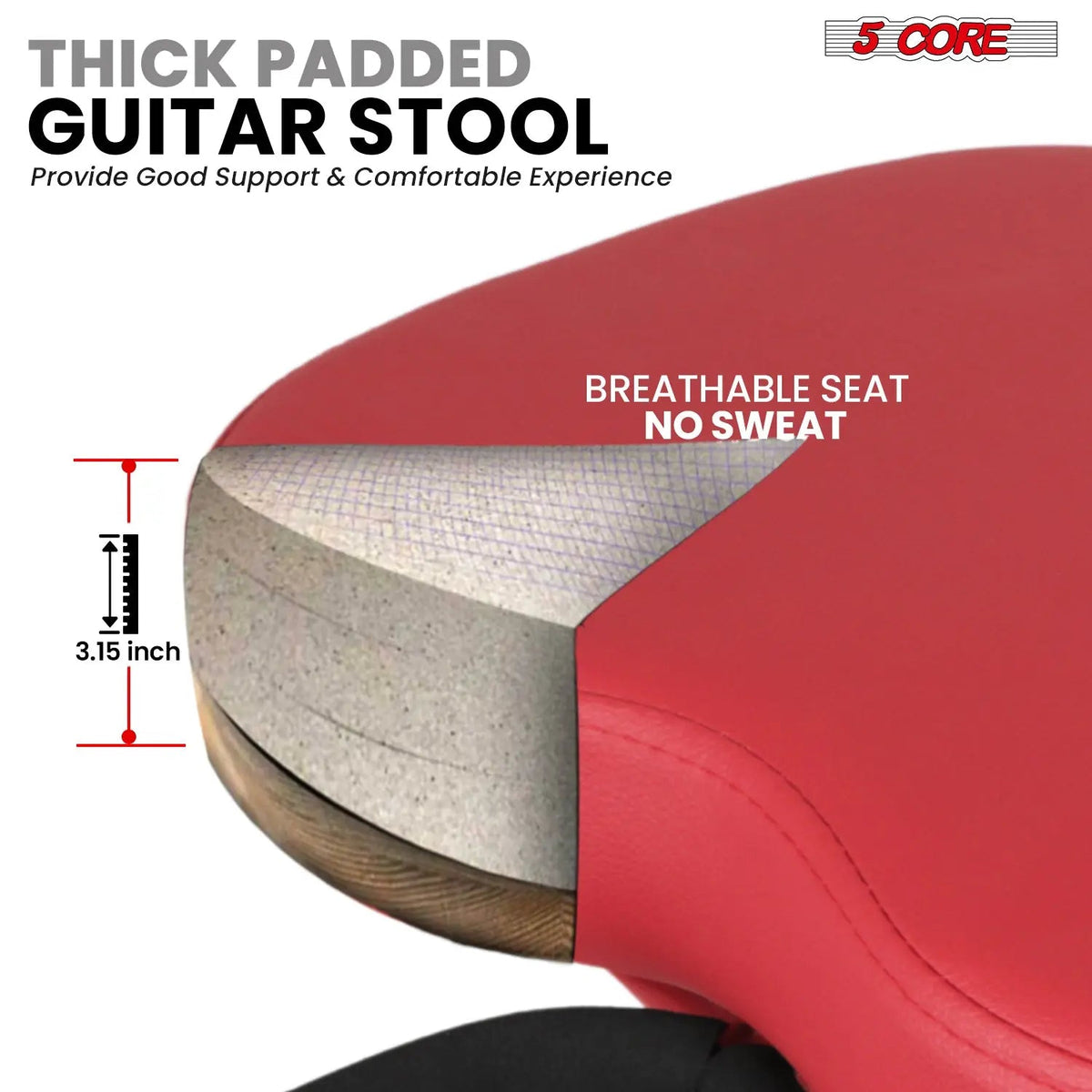 5 Core Guitar Stool 3.15" Padded Chair Foldable Music Seat w Built in Foot Rest Guitar Stand - HONORABLE VETERANS SOLUTIONS