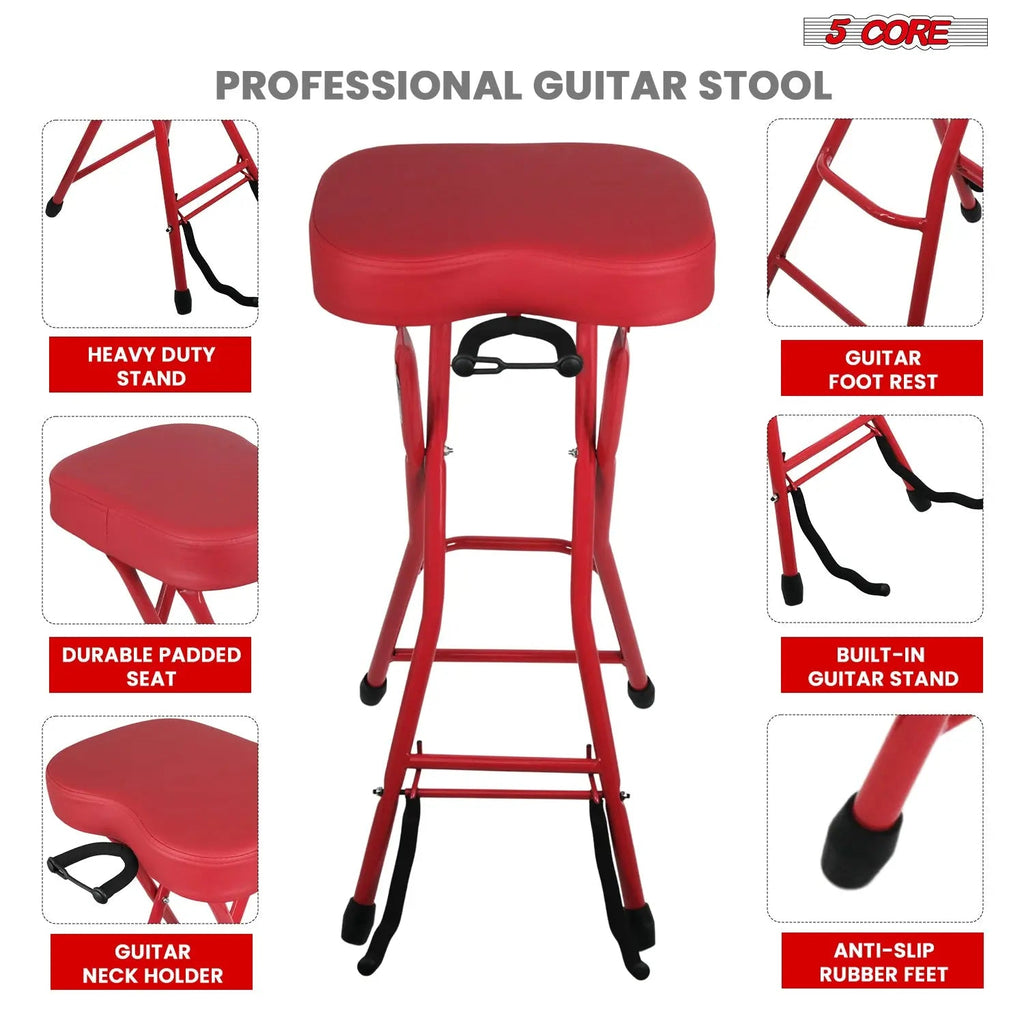 5 Core Guitar Stool 3.15" Padded Chair Foldable Music Seat w Built in Foot Rest Guitar Stand - HONORABLE VETERANS SOLUTIONS