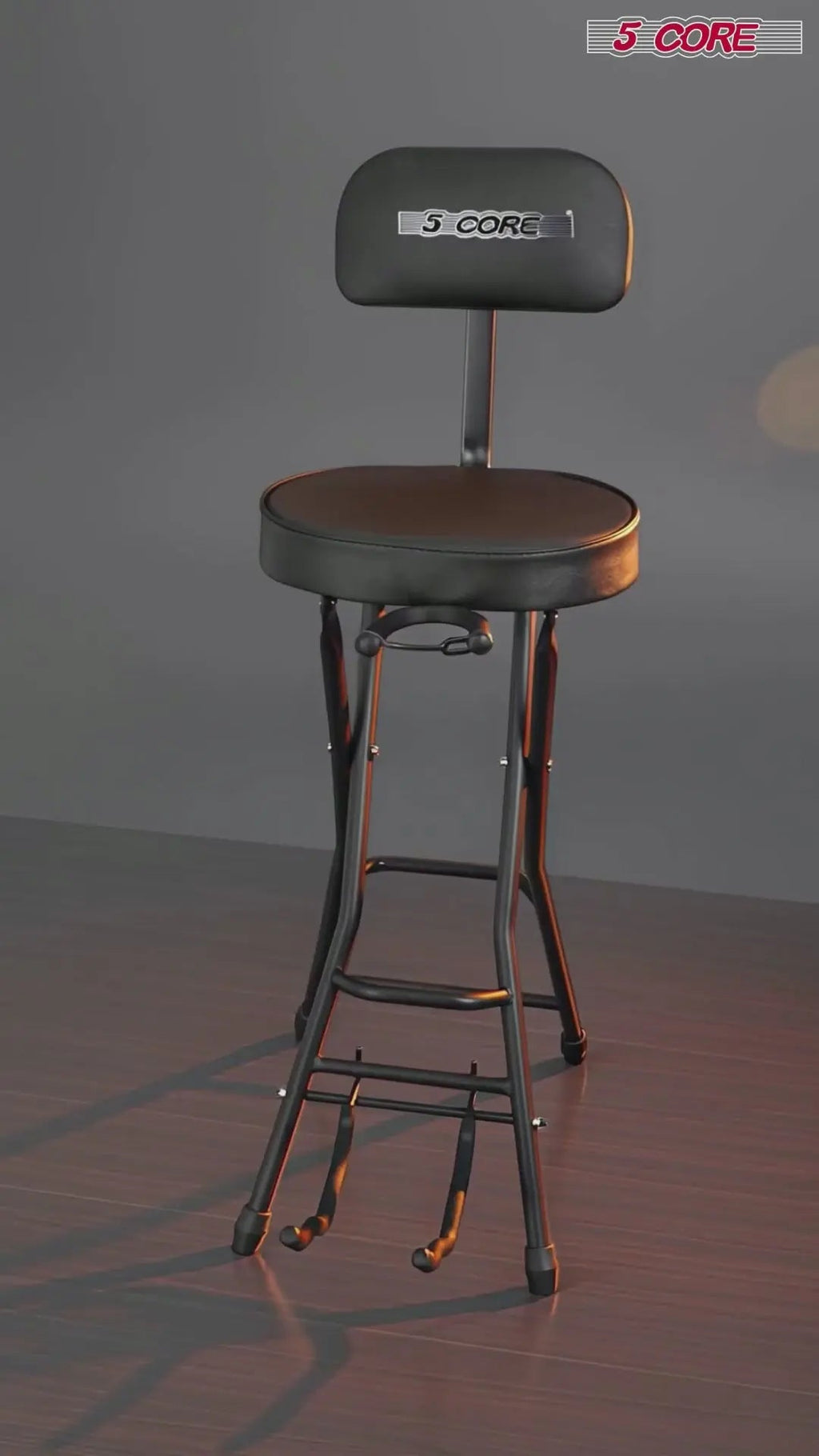 5 Core Guitar Stool w Backrest 3.15" Padded Chair Foldable Music Seat Built in Foot Rest Guitar Stand - HONORABLE VETERANS SOLUTIONS