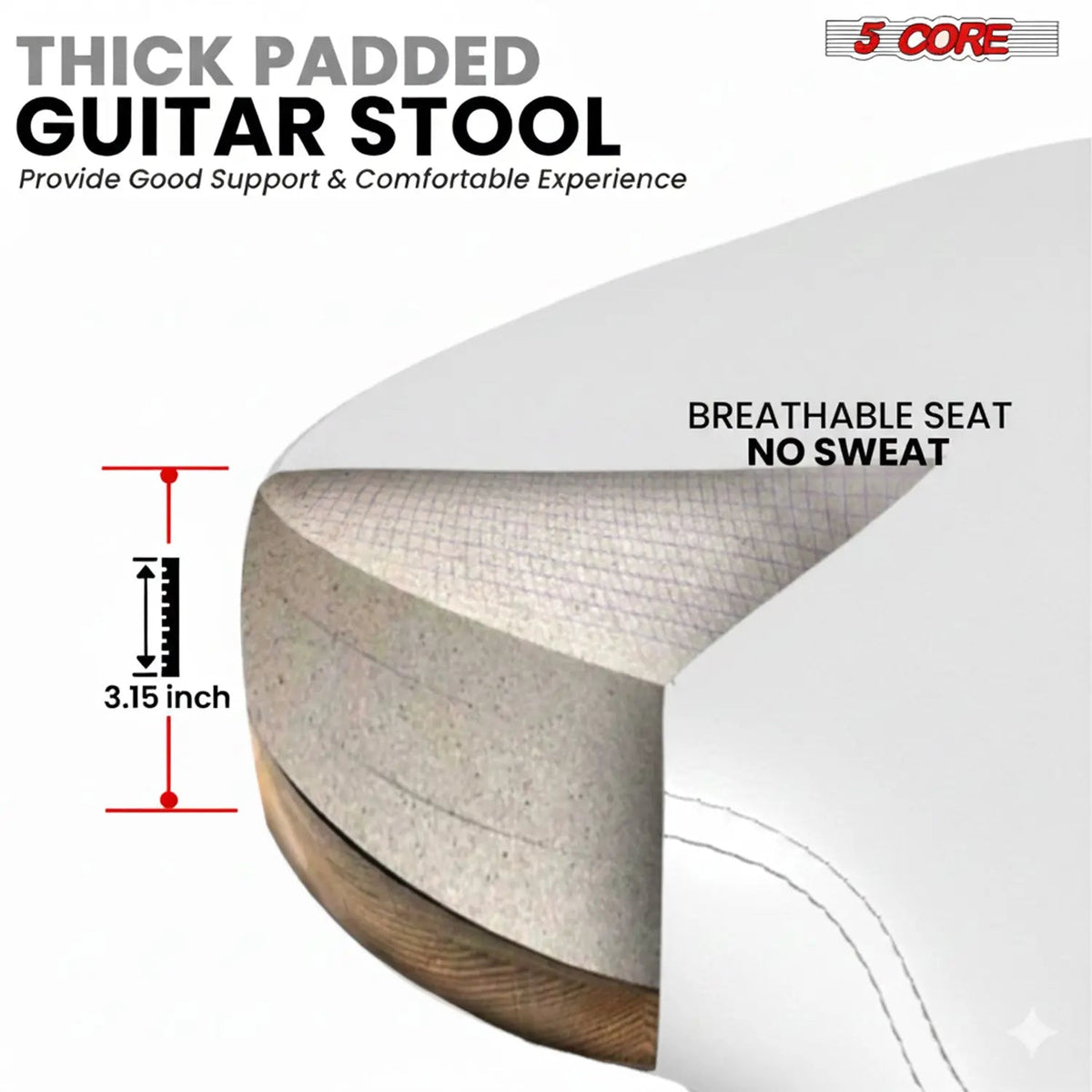 5 Core Guitar Stool w Backrest 3.15" Padded Chair Foldable Music Seat Built in Foot Rest Guitar Stand - HONORABLE VETERANS SOLUTIONS