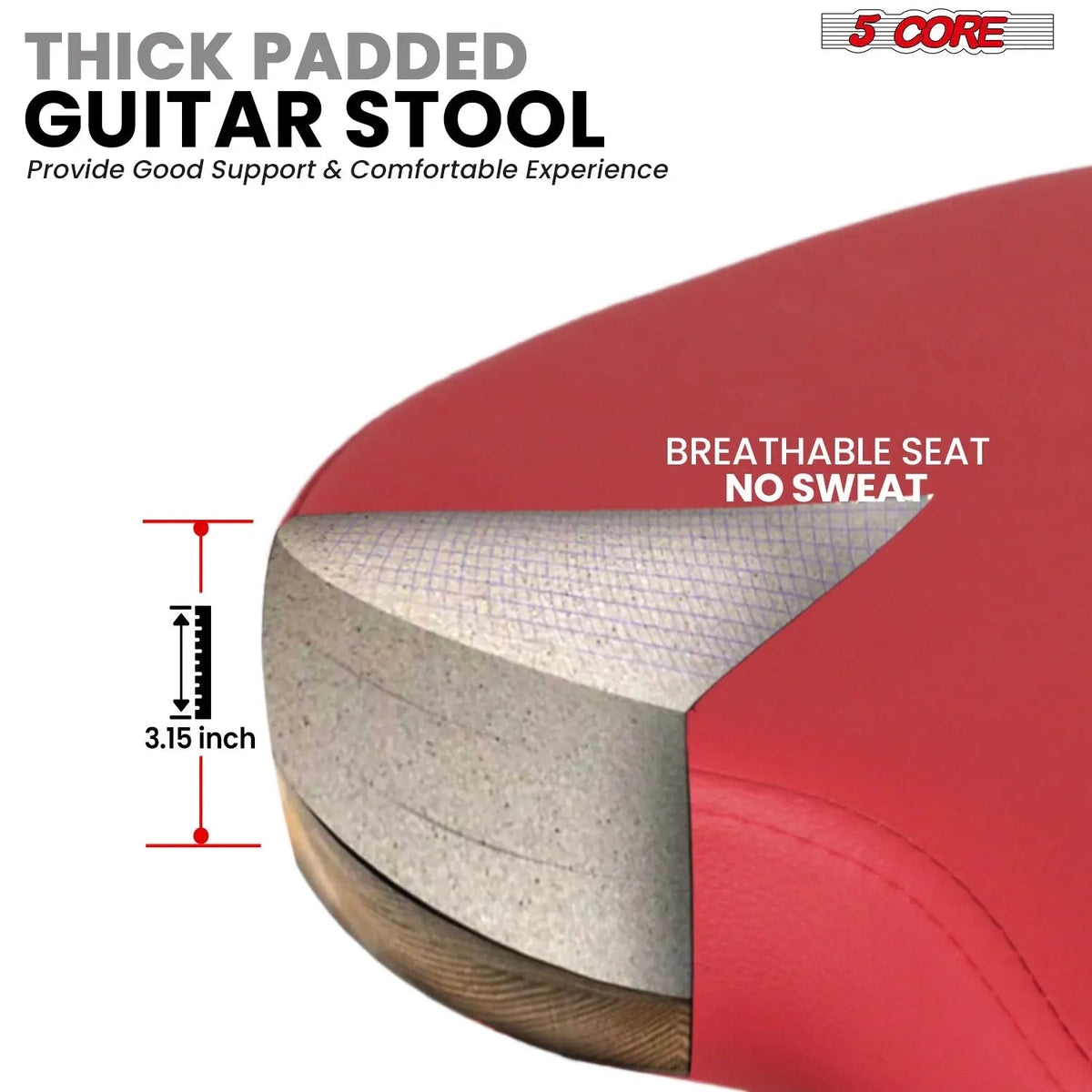 5 Core Guitar Stool w Backrest 3.15" Padded Chair Foldable Music Seat Built in Foot Rest Guitar Stand - HONORABLE VETERANS SOLUTIONS
