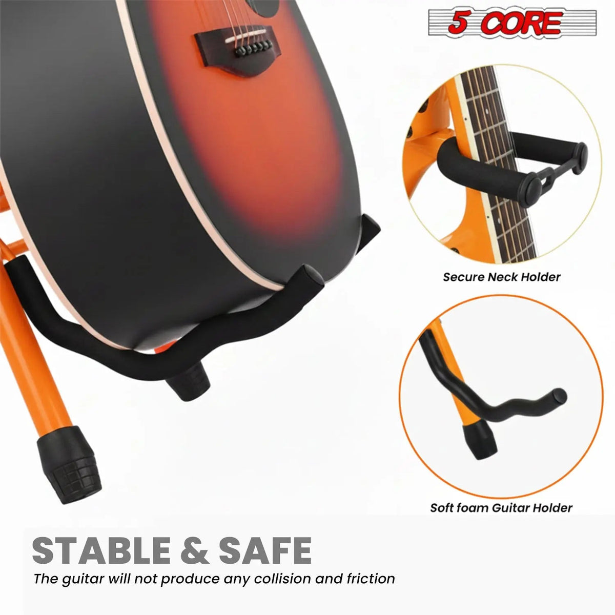 5 Core Guitar Stool w Backrest 3.15" Padded Chair Foldable Music Seat Built in Foot Rest Guitar Stand - HONORABLE VETERANS SOLUTIONS