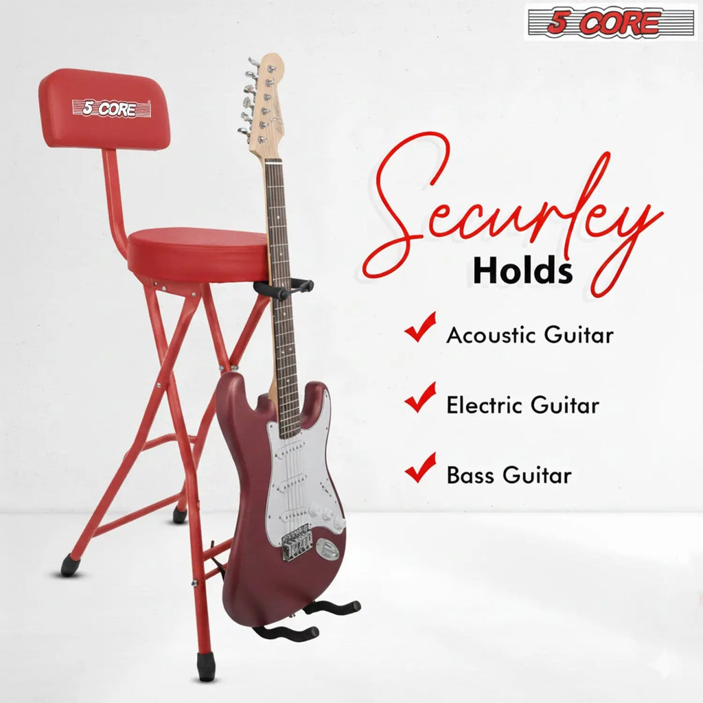 5 Core Guitar Stool w Backrest 3.15" Padded Chair Foldable Music Seat Built in Foot Rest Guitar Stand - HONORABLE VETERANS SOLUTIONS