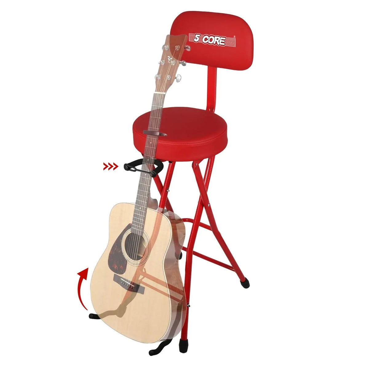 5 Core Guitar Stool w Backrest 3.15" Padded Chair Foldable Music Seat Built in Foot Rest Guitar Stand - HONORABLE VETERANS SOLUTIONS