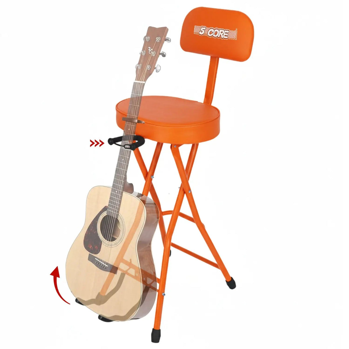 5 Core Guitar Stool w Backrest 3.15" Padded Chair Foldable Music Seat Built in Foot Rest Guitar Stand - HONORABLE VETERANS SOLUTIONS