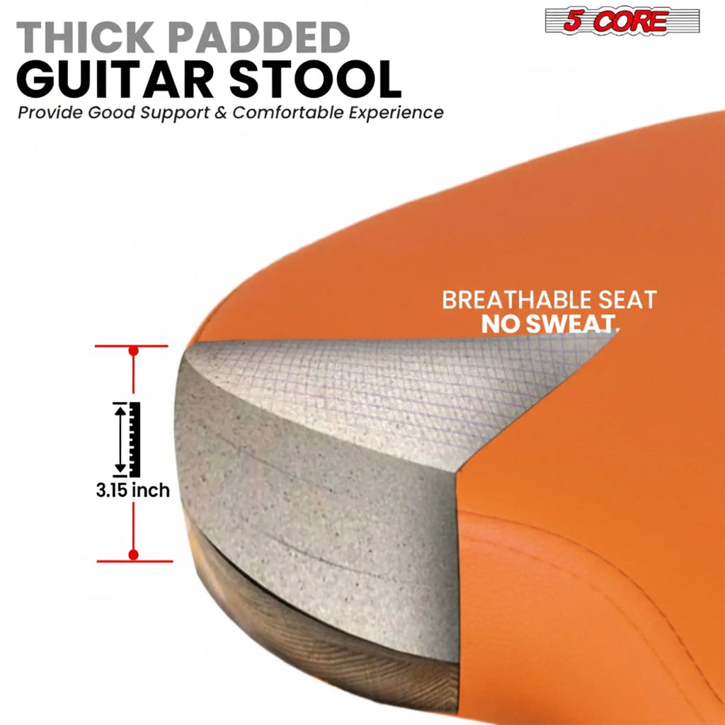 5 Core Guitar Stool w Backrest 3.15" Padded Chair Foldable Music Seat Built in Foot Rest Guitar Stand - HONORABLE VETERANS SOLUTIONS