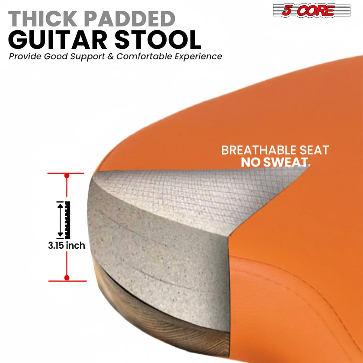 5 Core Guitar Stool w Backrest 3.15" Padded Chair Foldable Music Seat Built in Foot Rest Guitar Stand - HONORABLE VETERANS SOLUTIONS