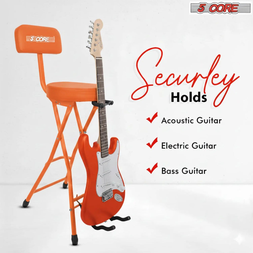 5 Core Guitar Stool w Backrest 3.15" Padded Chair Foldable Music Seat Built in Foot Rest Guitar Stand - HONORABLE VETERANS SOLUTIONS