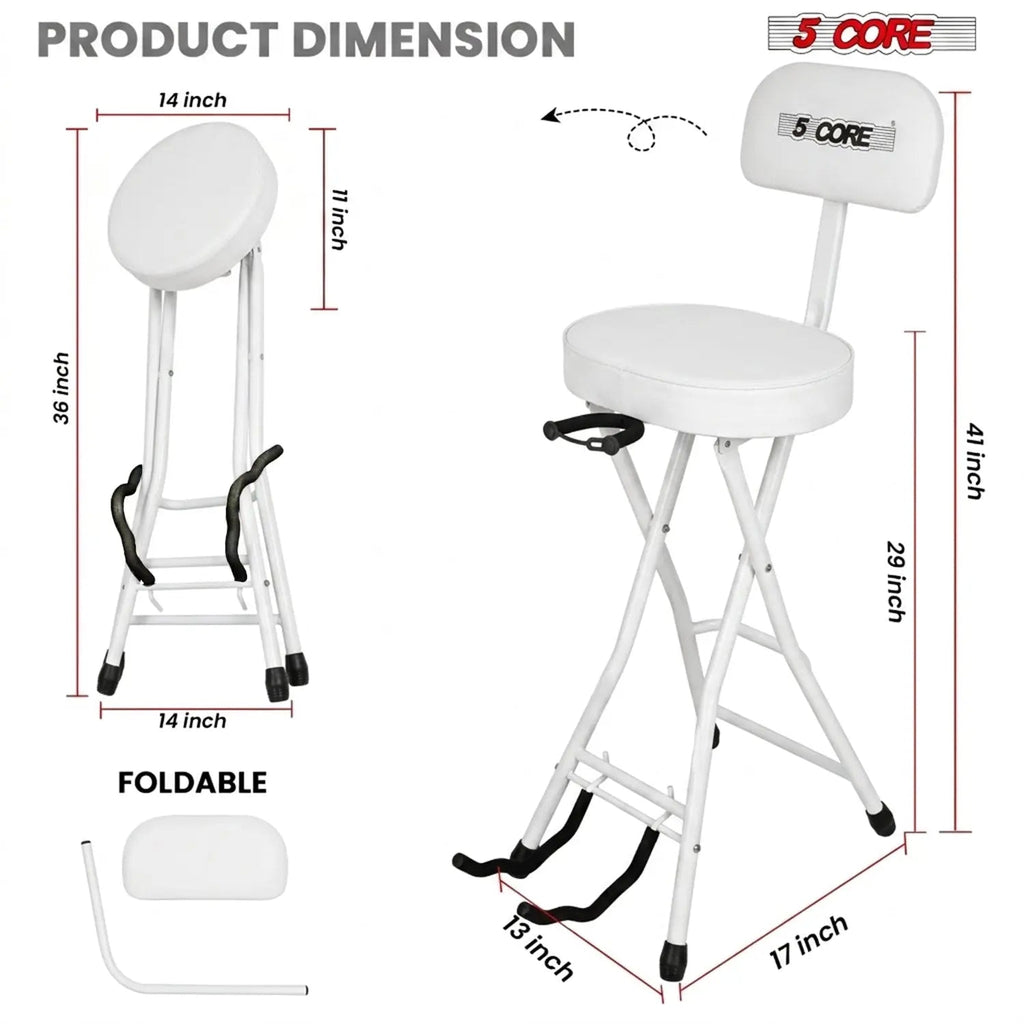 5 Core Guitar Stool w Backrest 3.15" Padded Chair Foldable Music Seat Built in Foot Rest Guitar Stand - HONORABLE VETERANS SOLUTIONS