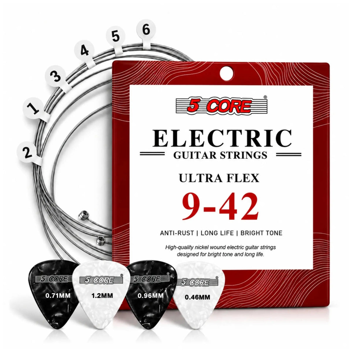 5 Core Guitar Strings Nickel Plated Acoustic Electric Guitar String Set w Picks - HONORABLE VETERANS SOLUTIONS