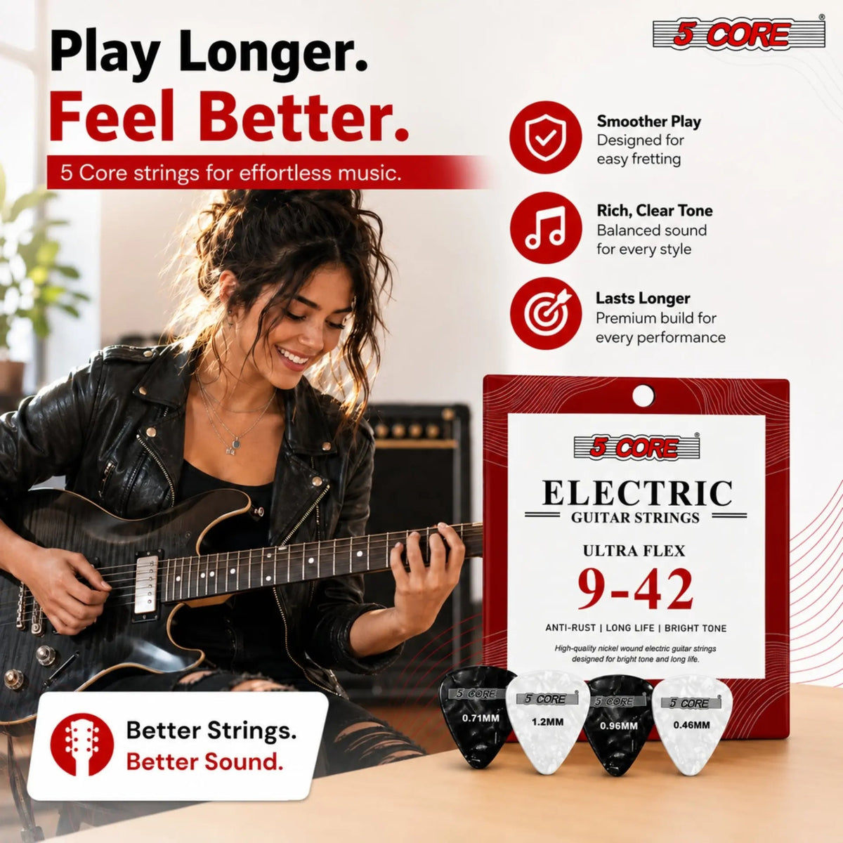 5 Core Guitar Strings Nickel Plated Acoustic Electric Guitar String Set w Picks - HONORABLE VETERANS SOLUTIONS