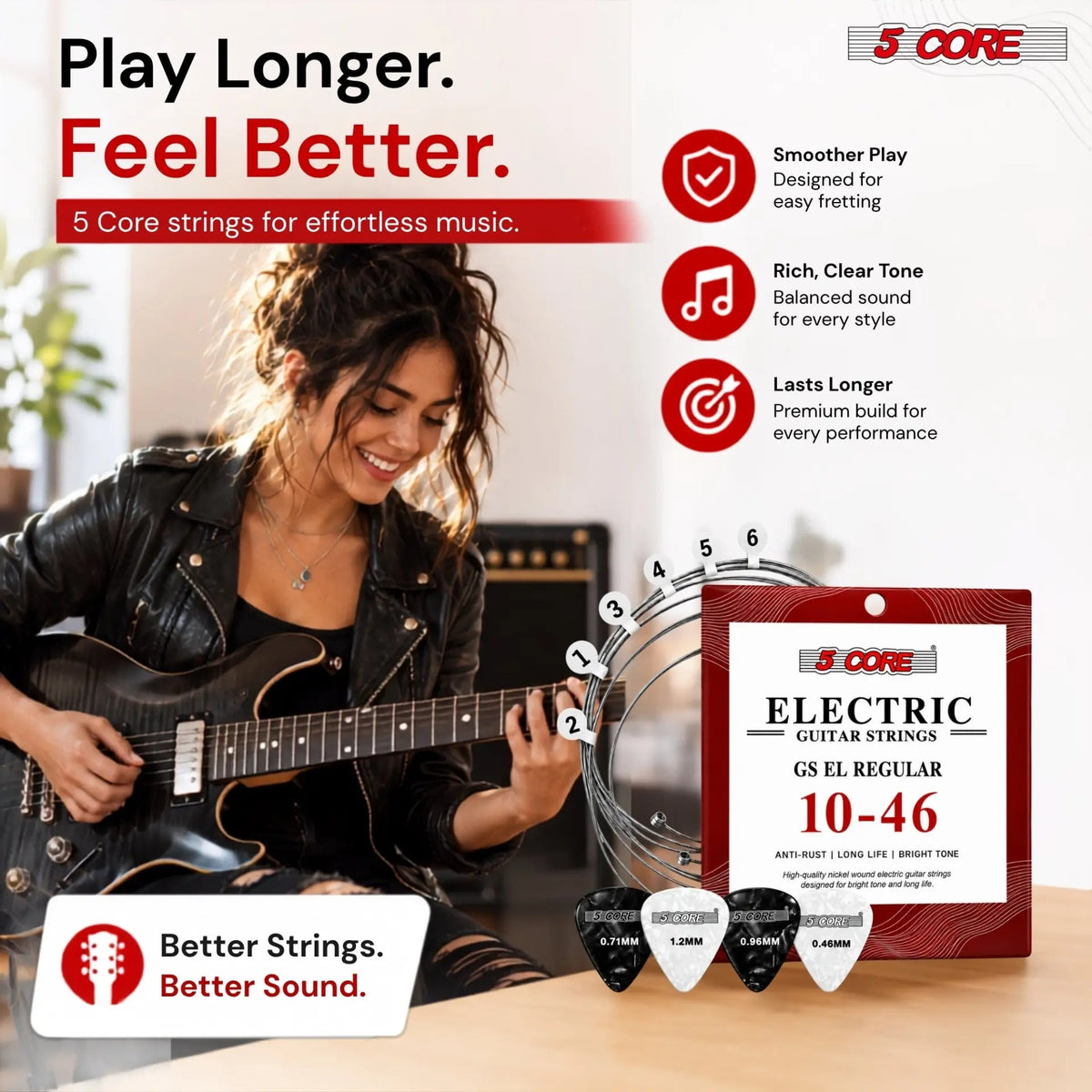 5 Core Guitar Strings Nickel Plated Acoustic Electric Guitar String Set w Picks - HONORABLE VETERANS SOLUTIONS