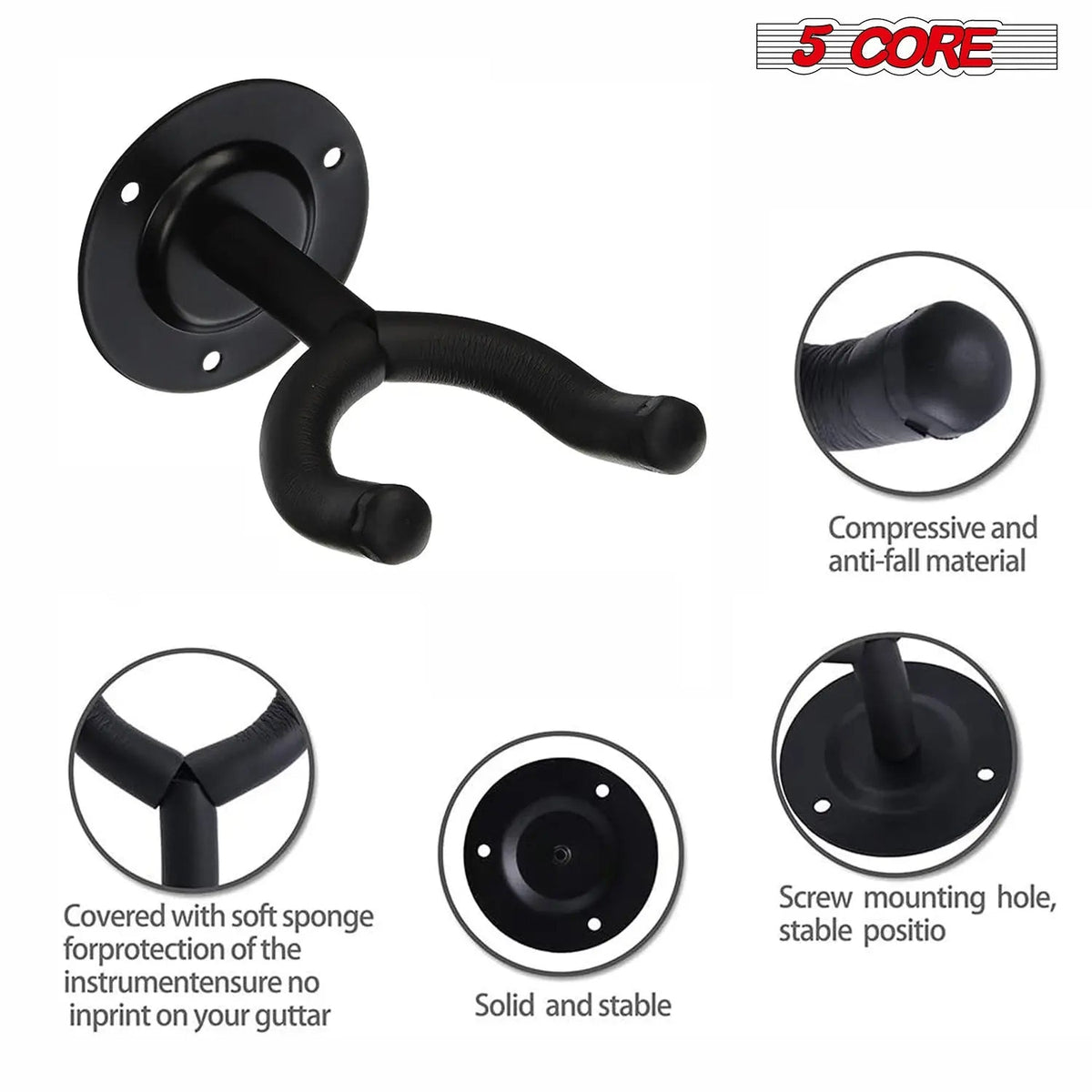 5 Core Guitar Wall Mount 3Pc Wall Mount for Classical Electric Acoustic Bass Guitars for Home Studio - HONORABLE VETERANS SOLUTIONS