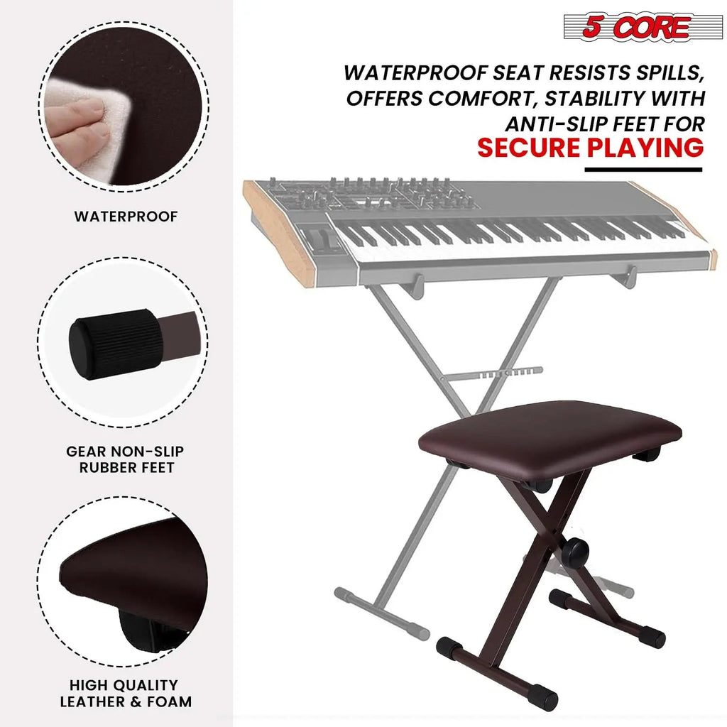 5 Core Keyboard Bench 2 Inch Padded Cushioned Piano Stool Height Adjustable 19" Guitar Seat Portable - HONORABLE VETERANS SOLUTIONS