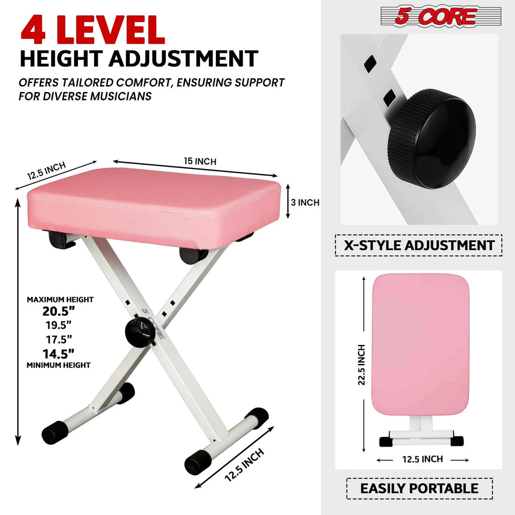 5 Core Keyboard Bench 3 Inch Padded Piano Stool Adjustable 20.5" Guitar Seat Heavy Duty Portable - HONORABLE VETERANS SOLUTIONS