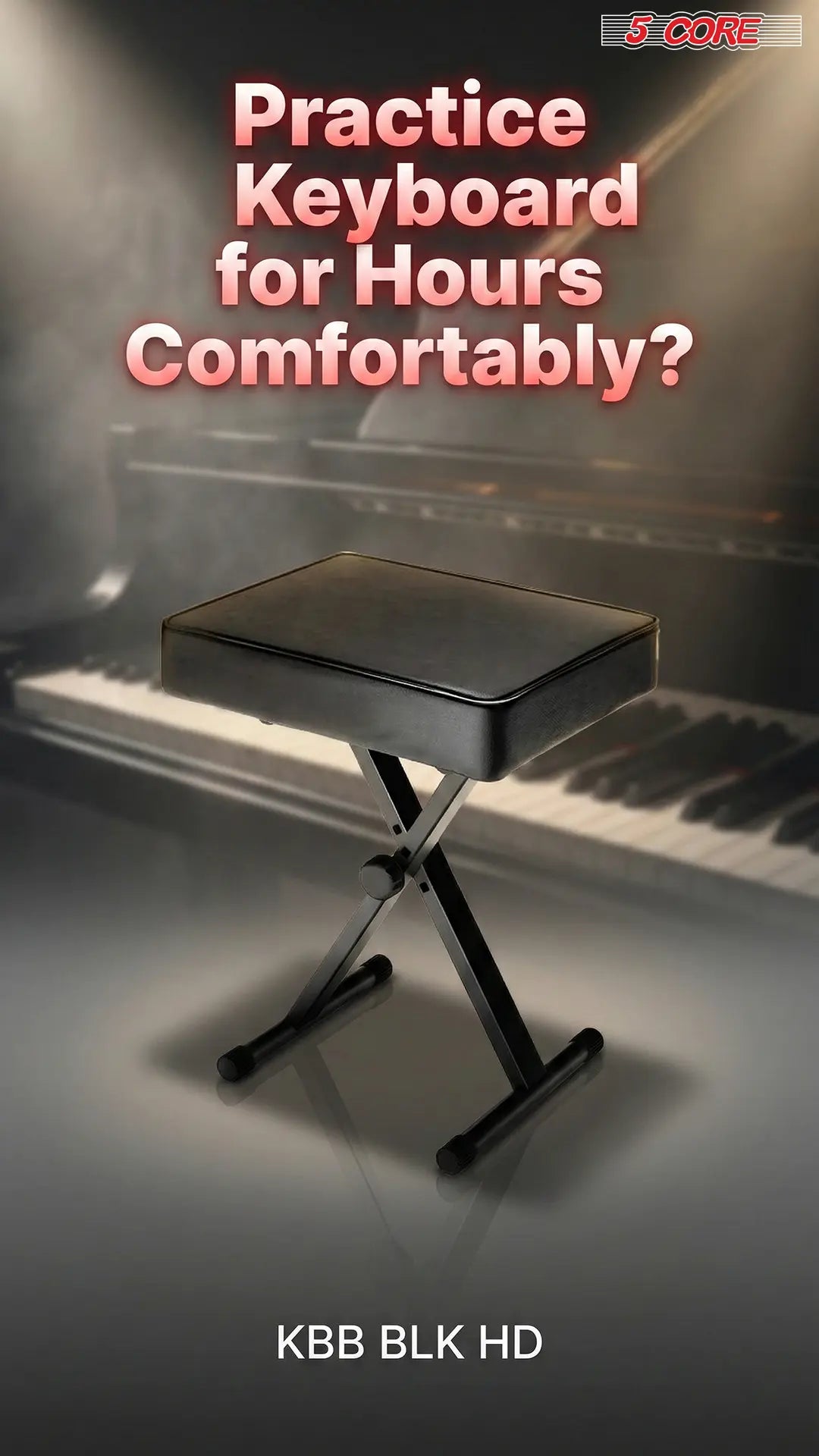 5 Core Keyboard Bench 3 Inch Padded Piano Stool Adjustable 20.5" Guitar Seat Heavy Duty Portable - HONORABLE VETERANS SOLUTIONS