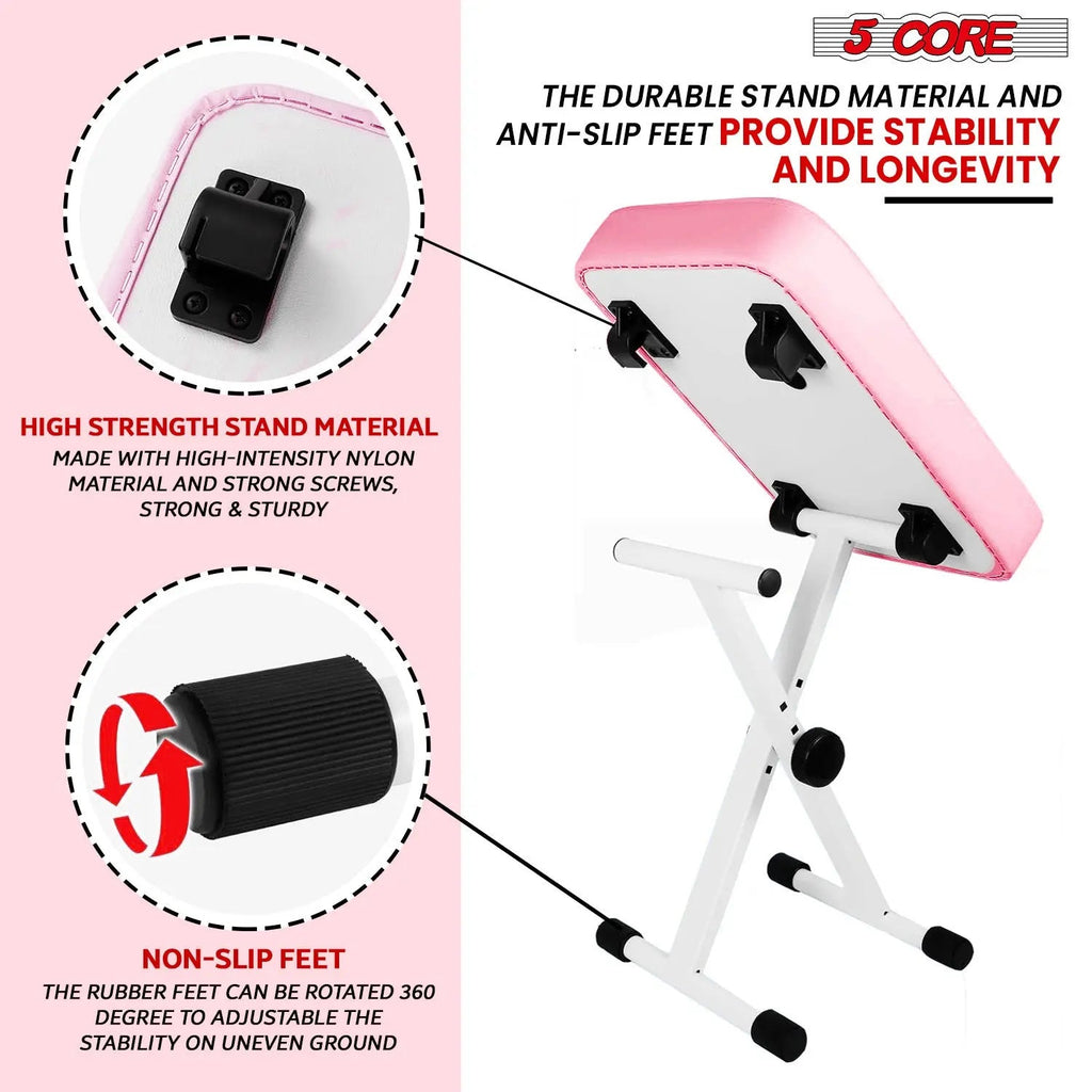 5 Core Keyboard Bench 3 Inch Padded Piano Stool Adjustable 20.5" Guitar Seat Heavy Duty Portable - HONORABLE VETERANS SOLUTIONS