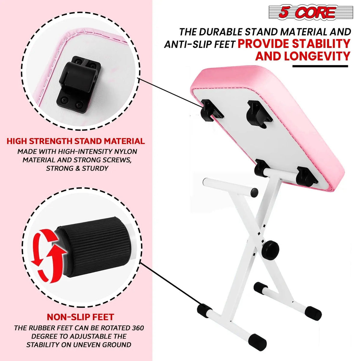 5 Core Keyboard Bench 3 Inch Padded Piano Stool Adjustable 20.5" Guitar Seat Heavy Duty Portable - HONORABLE VETERANS SOLUTIONS