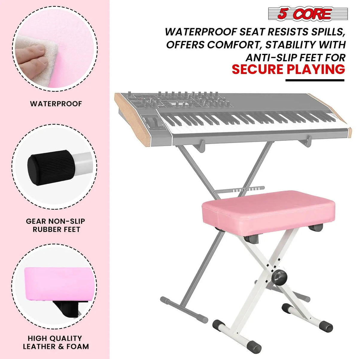 5 Core Keyboard Bench 3 Inch Padded Piano Stool Adjustable 20.5" Guitar Seat Heavy Duty Portable - HONORABLE VETERANS SOLUTIONS