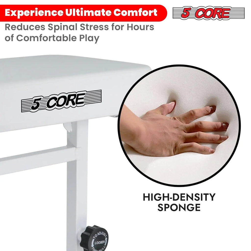 5 Core Keyboard Bench 3" Padded Cushioned Piano Stool Height Adjustable Guitar Seat Folding Portable - HONORABLE VETERANS SOLUTIONS