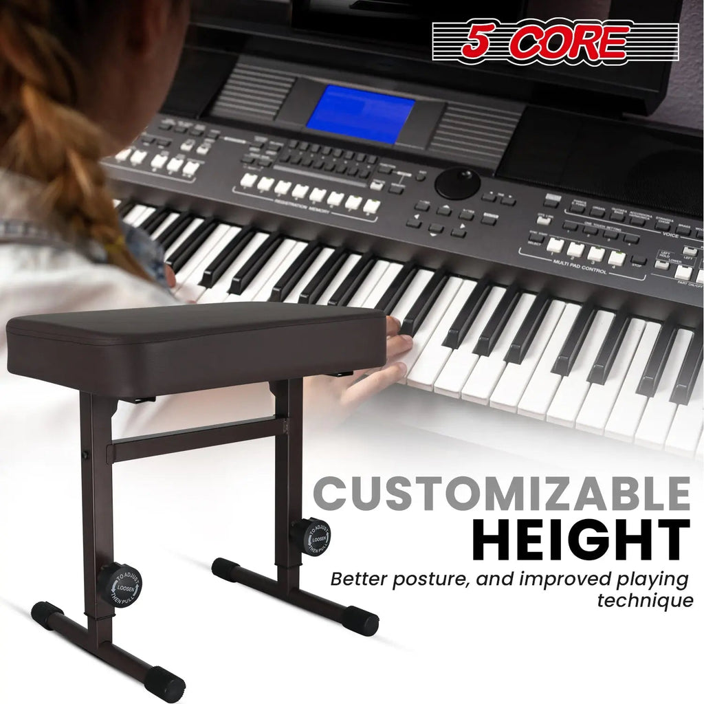 5 Core Keyboard Bench 3" Padded Cushioned Piano Stool Height Adjustable Guitar Seat Folding Portable - HONORABLE VETERANS SOLUTIONS