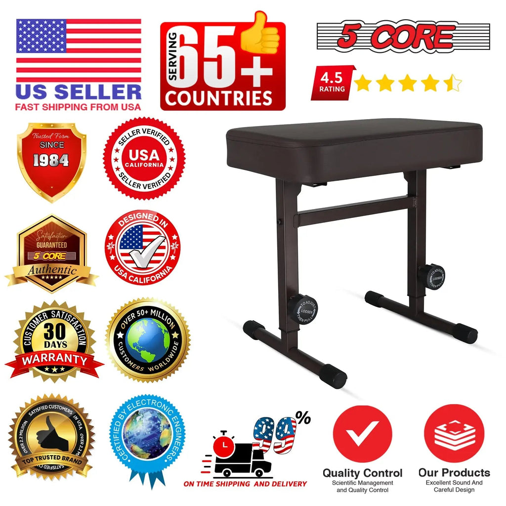 5 Core Keyboard Bench 3" Padded Cushioned Piano Stool Height Adjustable Guitar Seat Folding Portable - HONORABLE VETERANS SOLUTIONS