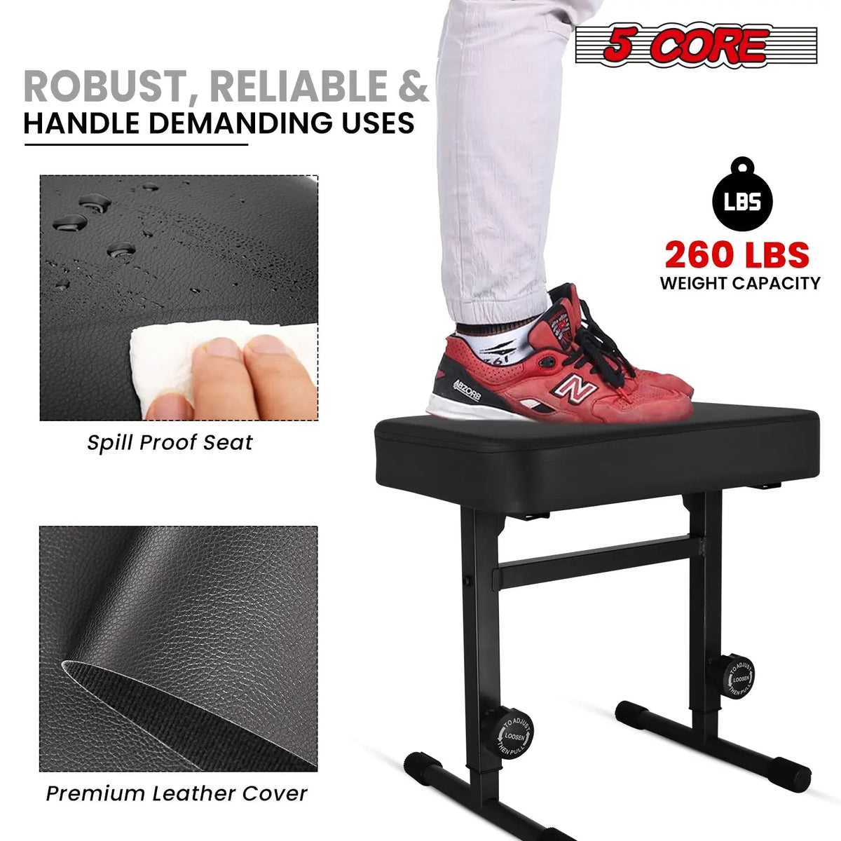 5 Core Keyboard Bench 3" Padded Cushioned Piano Stool Height Adjustable Guitar Seat Folding Portable - HONORABLE VETERANS SOLUTIONS