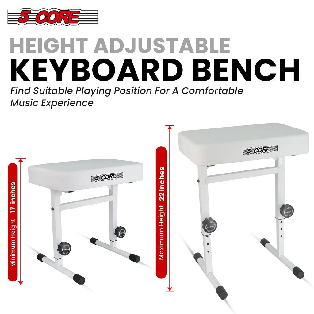 5 Core Keyboard Bench 3" Padded Cushioned Piano Stool Height Adjustable Guitar Seat Folding Portable - HONORABLE VETERANS SOLUTIONS