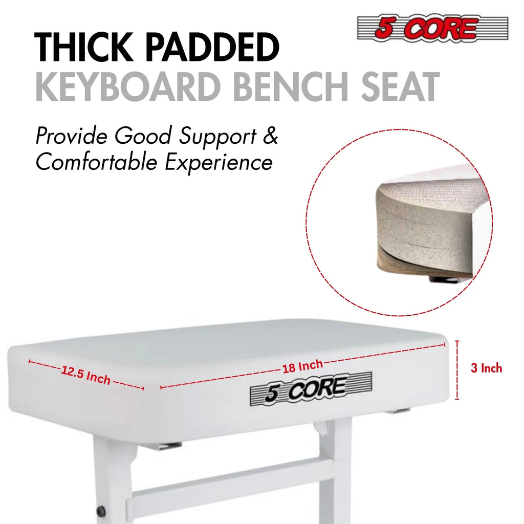 5 Core Keyboard Bench 3" Padded Cushioned Piano Stool Height Adjustable Guitar Seat Folding Portable - HONORABLE VETERANS SOLUTIONS