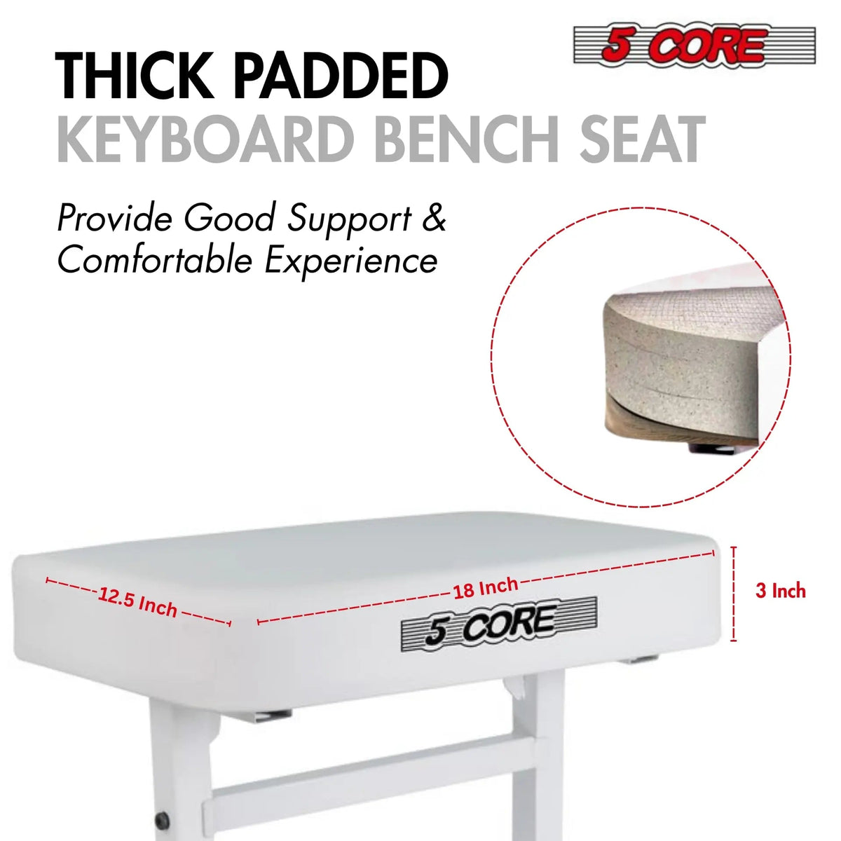 5 Core Keyboard Bench 3" Padded Cushioned Piano Stool Height Adjustable Guitar Seat Folding Portable - HONORABLE VETERANS SOLUTIONS