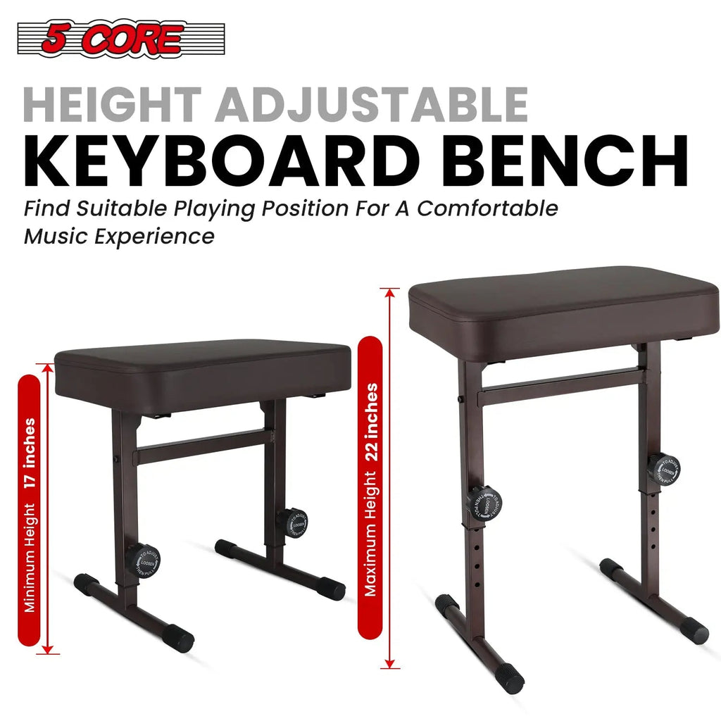 5 Core Keyboard Bench 3" Padded Cushioned Piano Stool Height Adjustable Guitar Seat Folding Portable - HONORABLE VETERANS SOLUTIONS