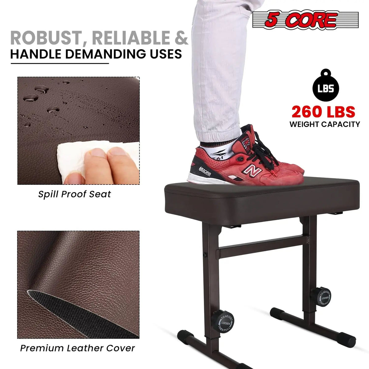 5 Core Keyboard Bench 3" Padded Cushioned Piano Stool Height Adjustable Guitar Seat Folding Portable - HONORABLE VETERANS SOLUTIONS