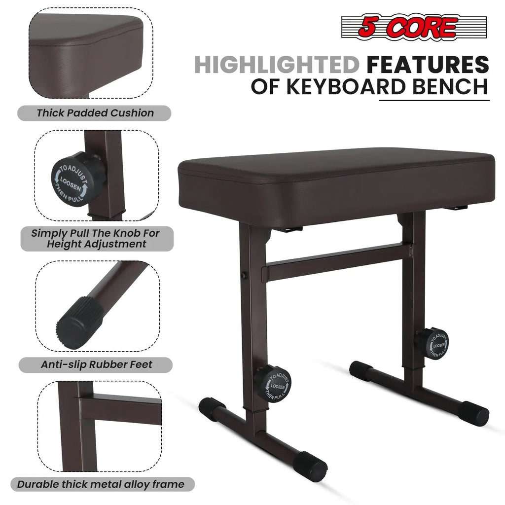 5 Core Keyboard Bench 3" Padded Cushioned Piano Stool Height Adjustable Guitar Seat Folding Portable - HONORABLE VETERANS SOLUTIONS