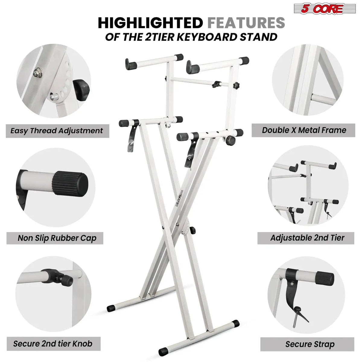 5 Core Keyboard Stand 2 Tier Doubled X Shape Adjustable Heavy Duty Key Board DJ Controller Stands - HONORABLE VETERANS SOLUTIONS