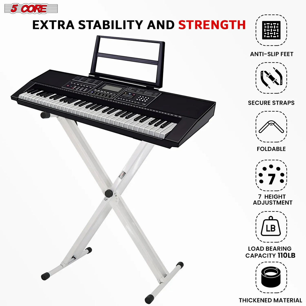 5 Core Keyboard Stand Dual X Shape Adjustable Foldable Portable Key Board DJ Controller Stands - HONORABLE VETERANS SOLUTIONS