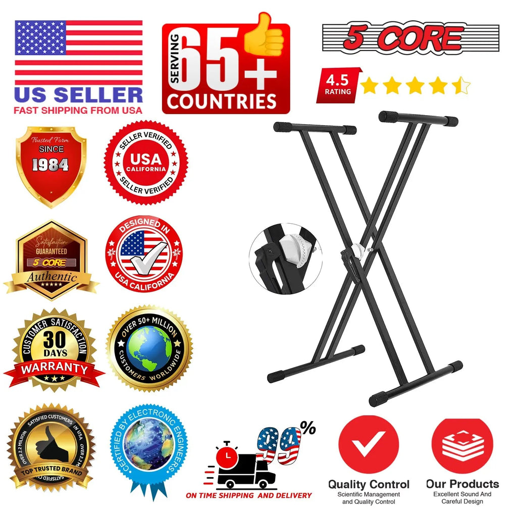 5 Core Keyboard Stand Dual X Shape Gear Adjustable Foldable Portable Key Board DJ Controller Stands - HONORABLE VETERANS SOLUTIONS