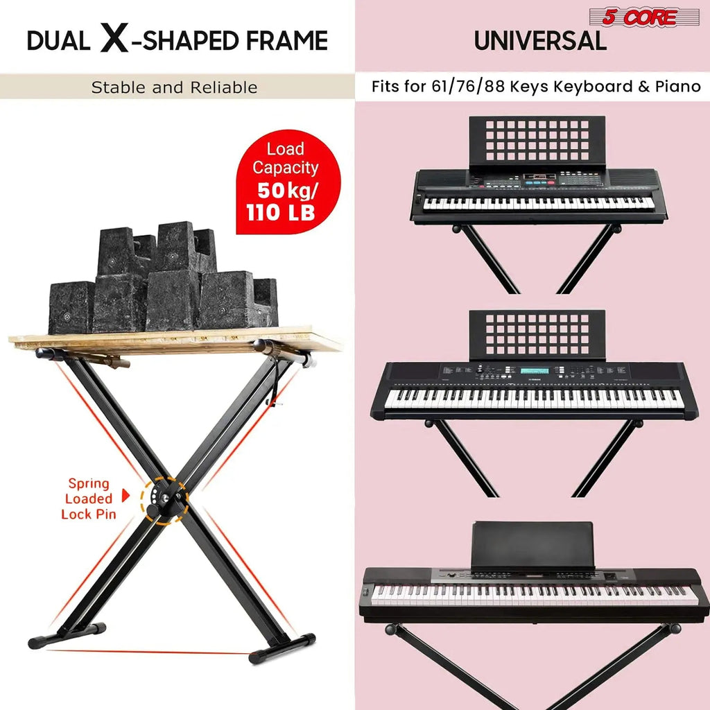 5 Core Keyboard Stand Piano Bench Combo Adjustable Key Board Stands 3" Padded Musician Chair Set - HONORABLE VETERANS SOLUTIONS