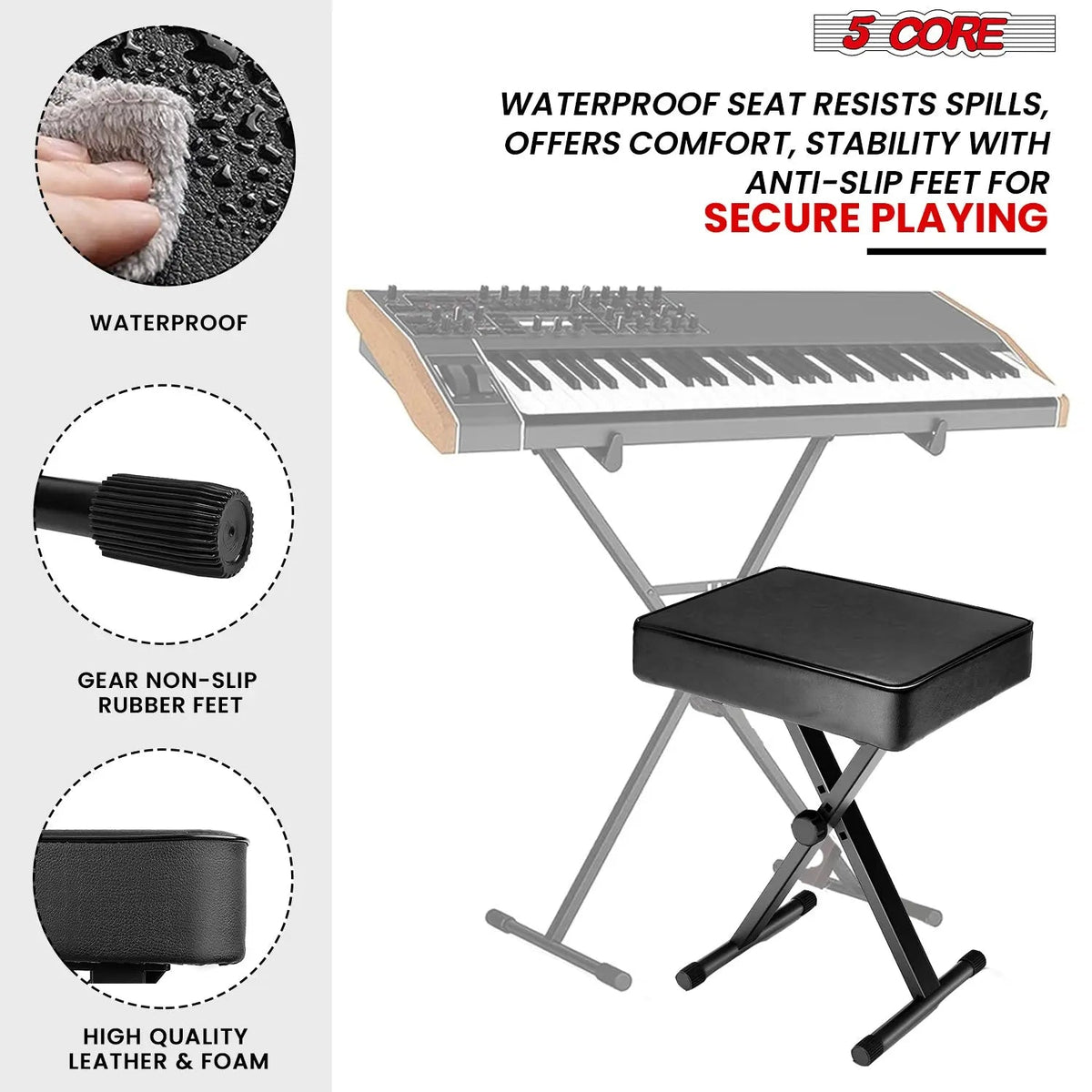 5 Core Keyboard Stand Piano Bench Combo Adjustable Key Board Stands 3" Padded Musician Chair Set - HONORABLE VETERANS SOLUTIONS