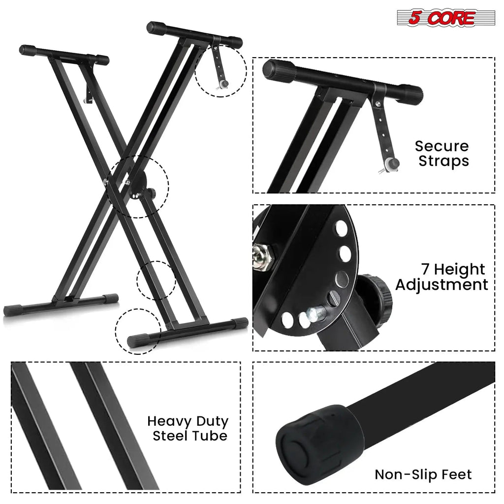 5 Core Keyboard Stand Piano Bench Combo Adjustable Key Board Stands 3" Padded Musician Chair Set - HONORABLE VETERANS SOLUTIONS