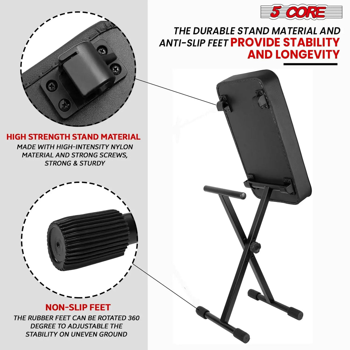 5 Core Keyboard Stand Piano Bench Combo Adjustable Key Board Stands 3" Padded Musician Chair Set - HONORABLE VETERANS SOLUTIONS