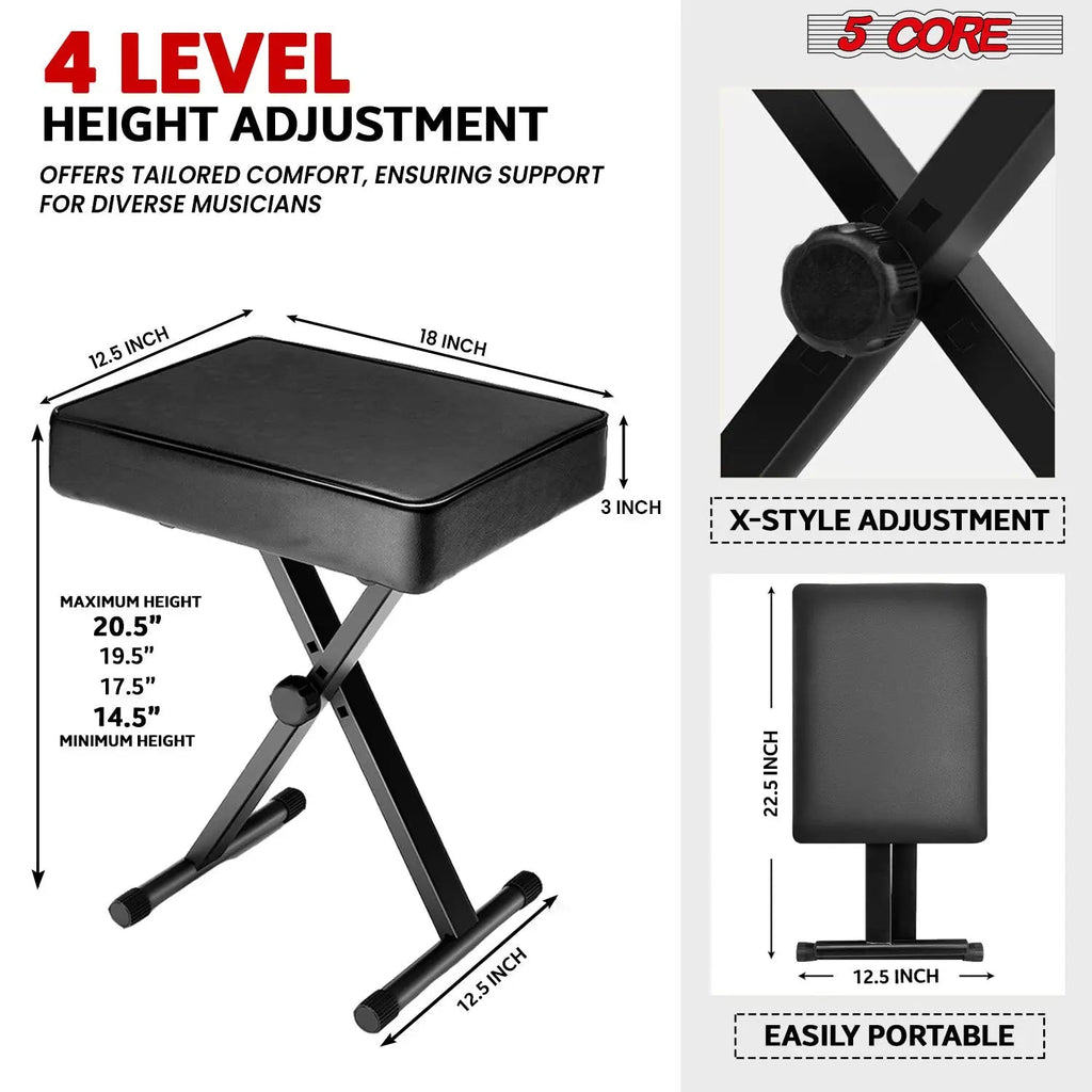5 Core Keyboard Stand Piano Bench Combo Adjustable Key Board Stands 3" Padded Musician Chair Set - HONORABLE VETERANS SOLUTIONS