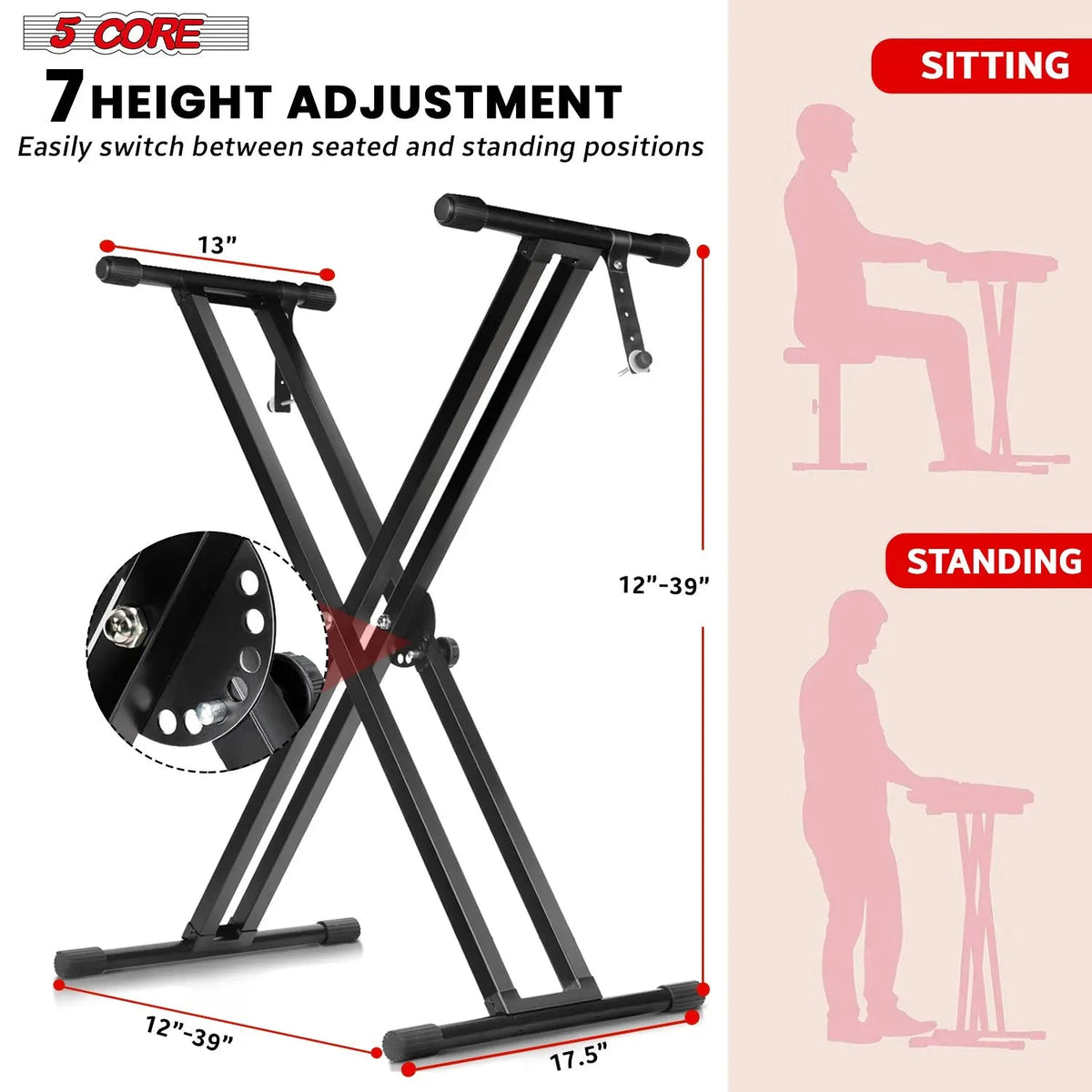 5 Core Keyboard Stand Piano Bench Combo Adjustable Key Board Stands 3" Padded Musician Chair Set - HONORABLE VETERANS SOLUTIONS