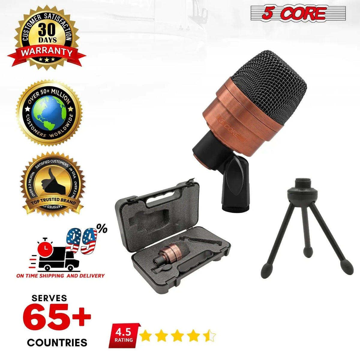 5 Core Kick Drum Microphone XLR Dynamic Cardioid Big Bass Mic Professional Metal Build Set - HONORABLE VETERANS SOLUTIONS