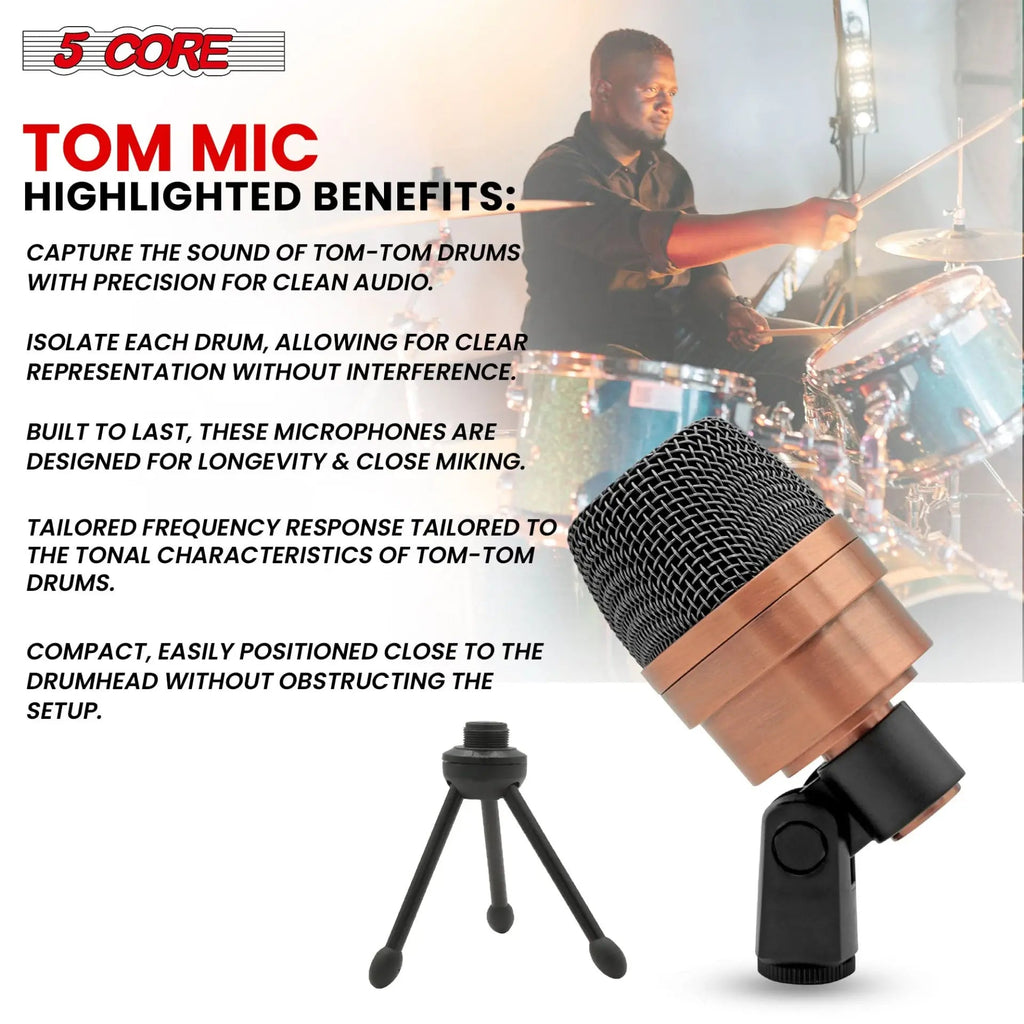 5 Core Kick Drum Microphone XLR Dynamic Cardioid Big Bass Mic Professional Metal Build Set - HONORABLE VETERANS SOLUTIONS