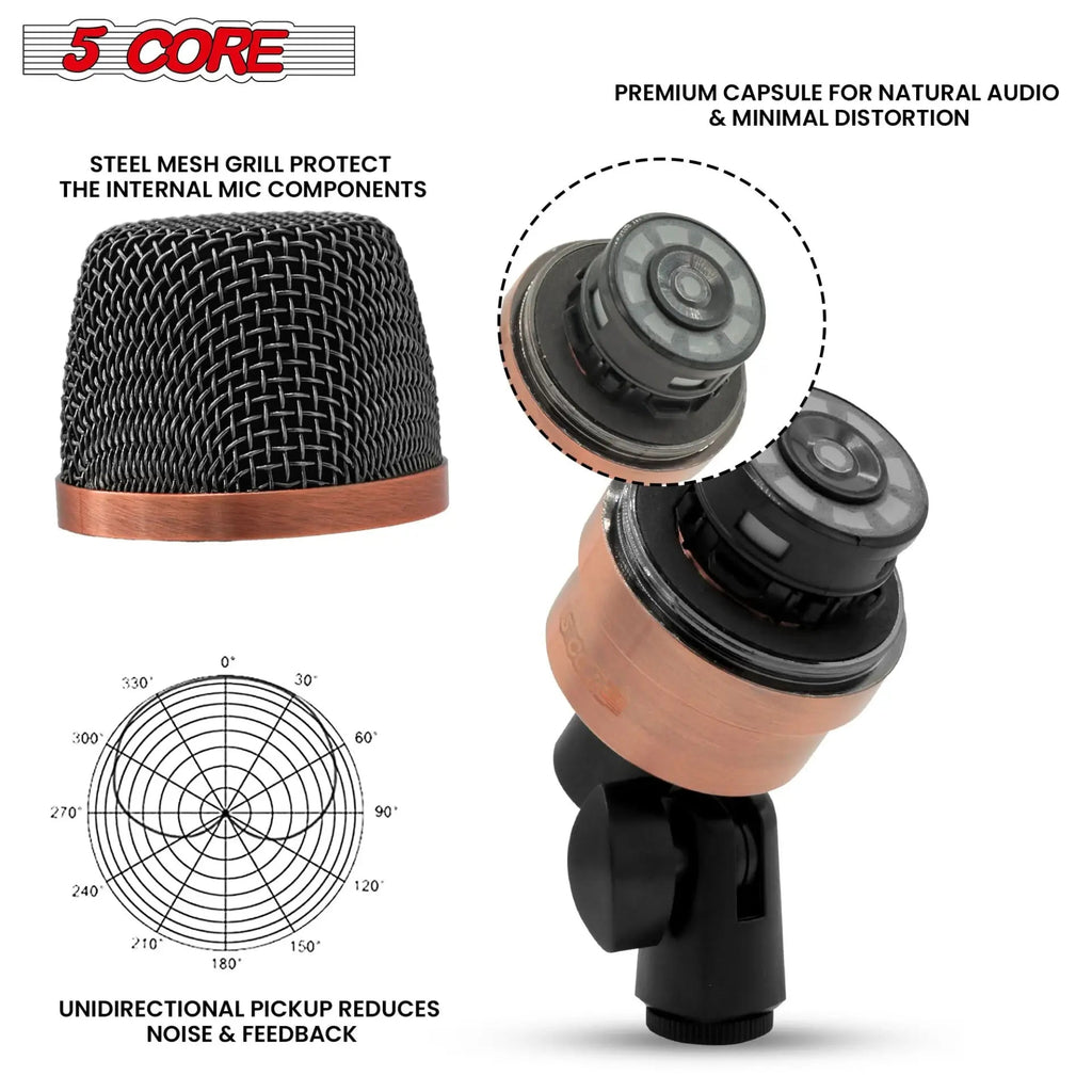5 Core Kick Drum Microphone XLR Dynamic Cardioid Big Bass Mic Professional Metal Build Set - HONORABLE VETERANS SOLUTIONS