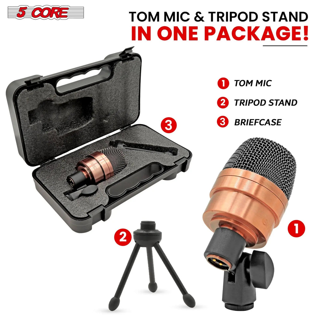 5 Core Kick Drum Microphone XLR Dynamic Cardioid Big Bass Mic Professional Metal Build Set - HONORABLE VETERANS SOLUTIONS
