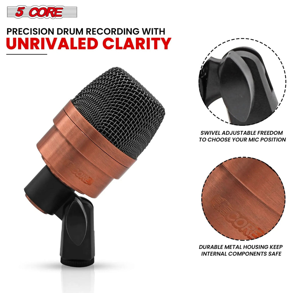 5 Core Kick Drum Microphone XLR Dynamic Cardioid Big Bass Mic Professional Metal Build Set - HONORABLE VETERANS SOLUTIONS
