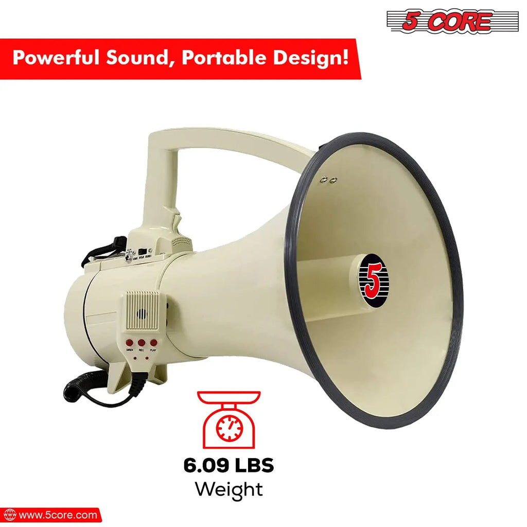 5 Core Megaphone 100W Bull Horn Professional PA Speaker w 2000 Yards Range Loud Siren Voice Amp - HONORABLE VETERANS SOLUTIONS