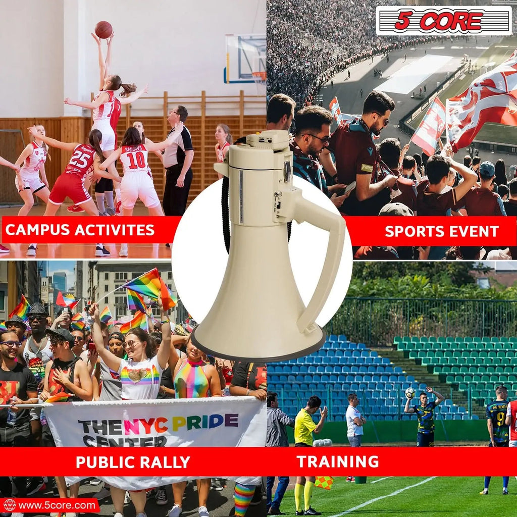 5 Core Megaphone 100W Bull Horn Professional PA Speaker w 2000 Yards Range Loud Siren Voice Amp - HONORABLE VETERANS SOLUTIONS