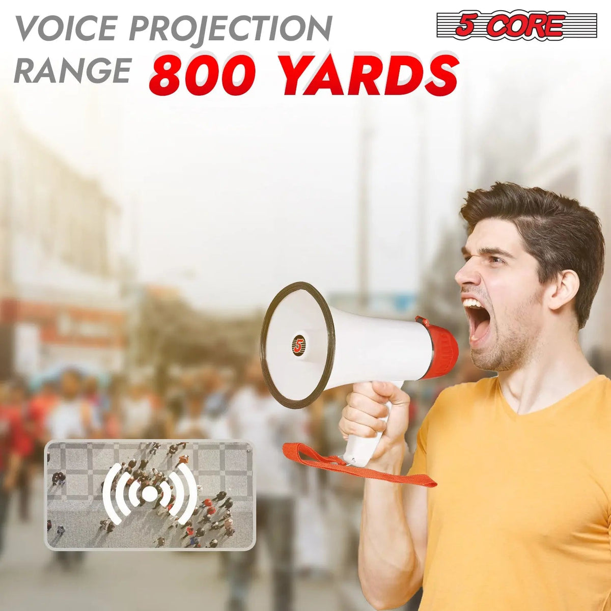 5 Core Megaphone 30W Bull Horn PA Speaker w 800 Yards Range Loud Siren Voice Amplifier Portable - HONORABLE VETERANS SOLUTIONS